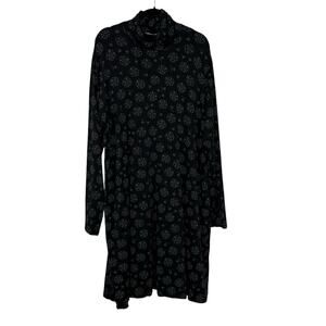 Gudrun Sjoden Dress Long Sleeve Turtleneck Shift Pockets Floral Black Sz XXL